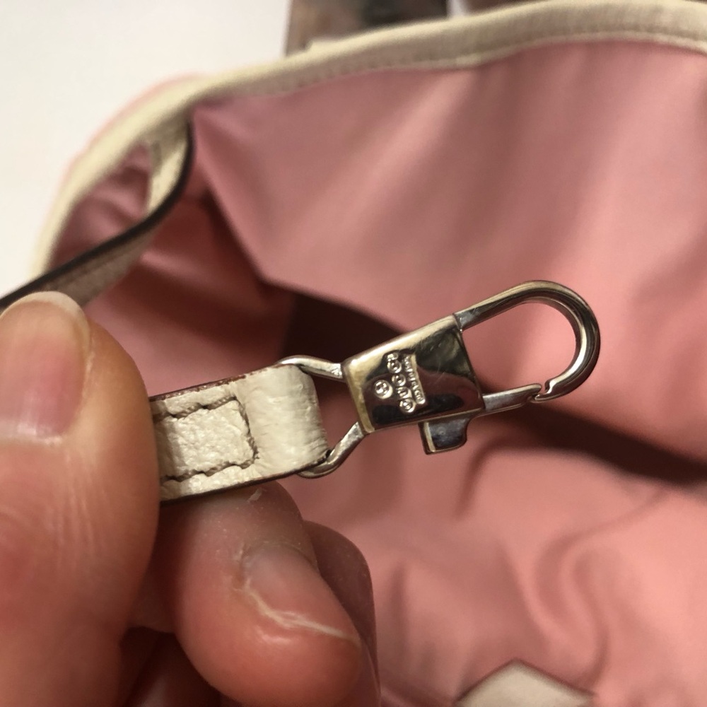 Gucci hand bag pink canvas tote pocket stripe Authentic RARE - Picture 9 of 14